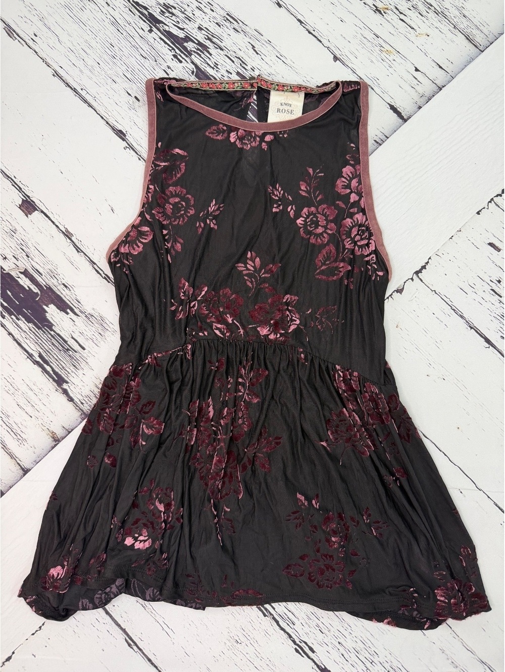 Knox Rose Whimsy Fairy Burnout Velvet Sheet Rose Peplum Tank Women’s Small